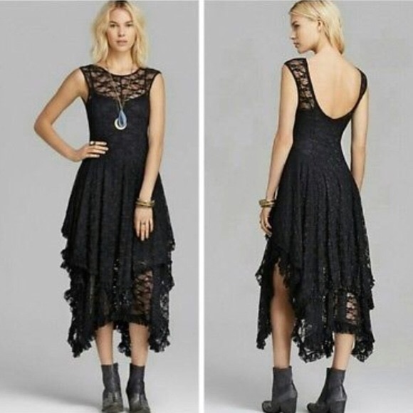 Free People Dresses & Skirts - Free People Black Lace French Courtship Slip Dress